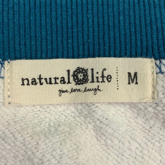 Natural Life Floral Print Sweatshirt Teal Cropped V Neck Long Sleeve Women's M - Picture 8 of 12